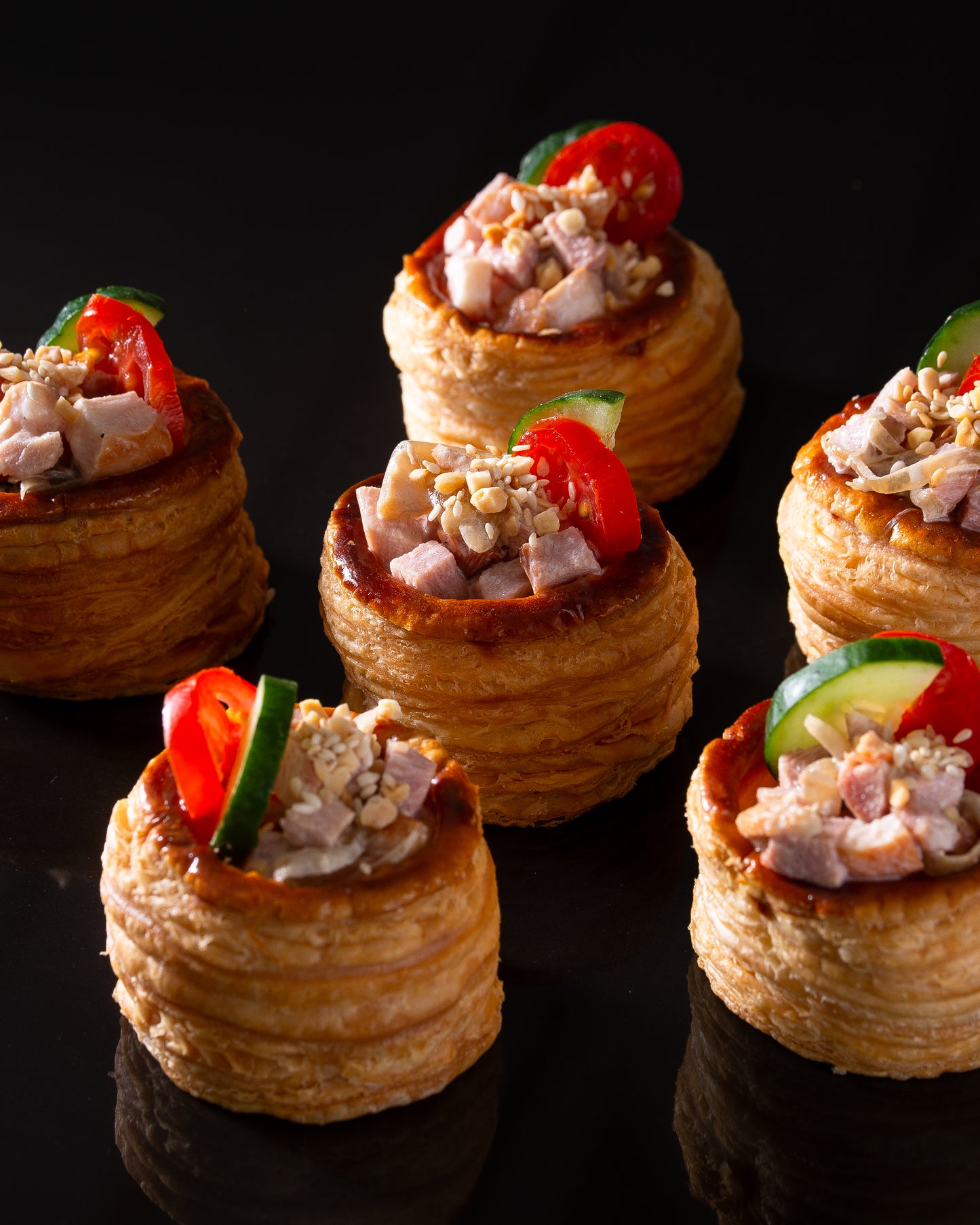 little black pastry box, vol au vent, smoked duck, puff pastry, savoury party food